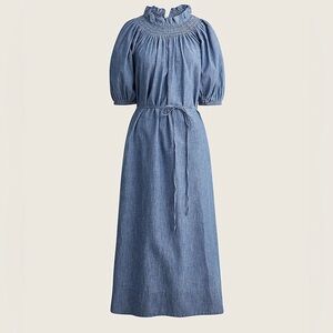 NWT J. Crew Blue Chambray Midi Dress with Smocked Neck